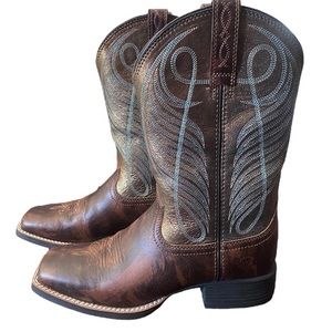 Ariat Leather Round Up Wide Square‎ Toe Western Boot 7.5